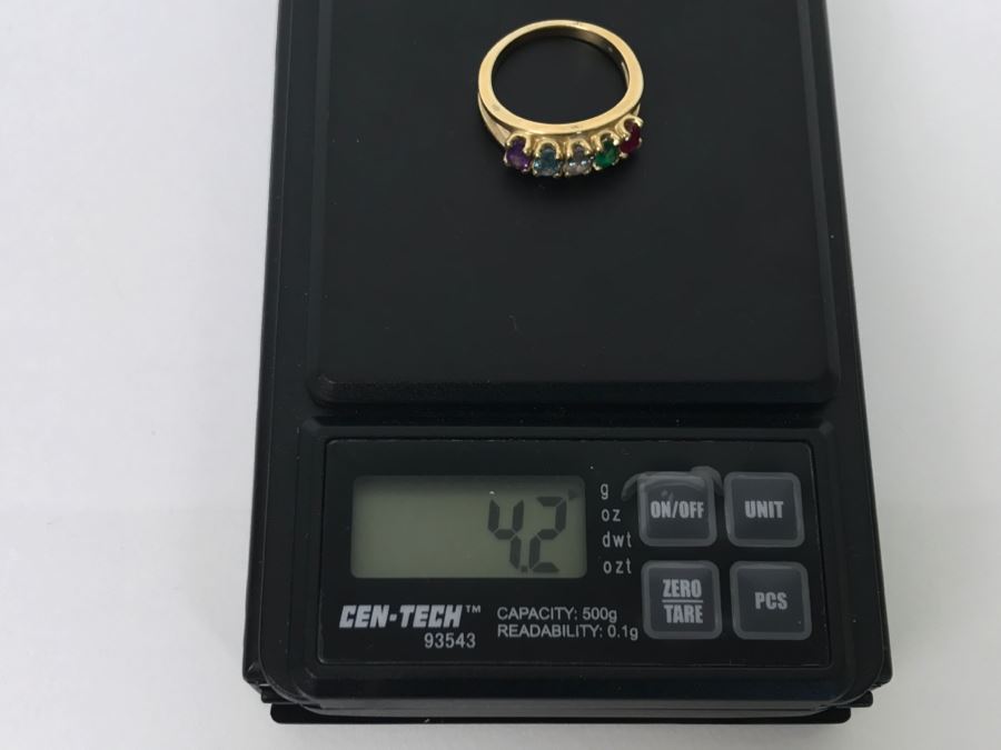 14K Yellow Gold Sentimental Mothers Ring Simulated And Semi-Precious Stones 4.2g [Photo 17]