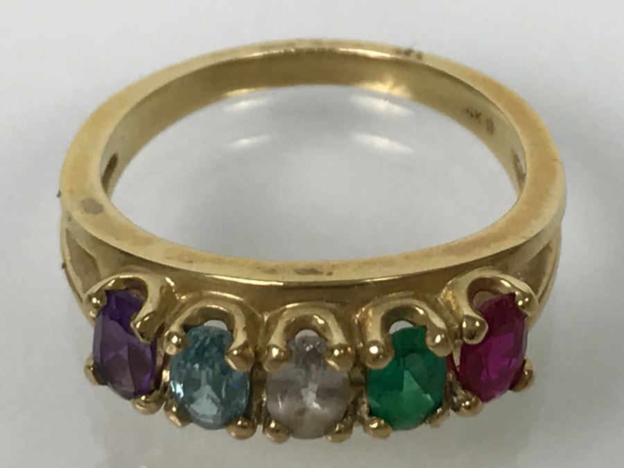 14K Yellow Gold Sentimental Mothers Ring Simulated And Semi-Precious Stones 4.2g [Photo 11]