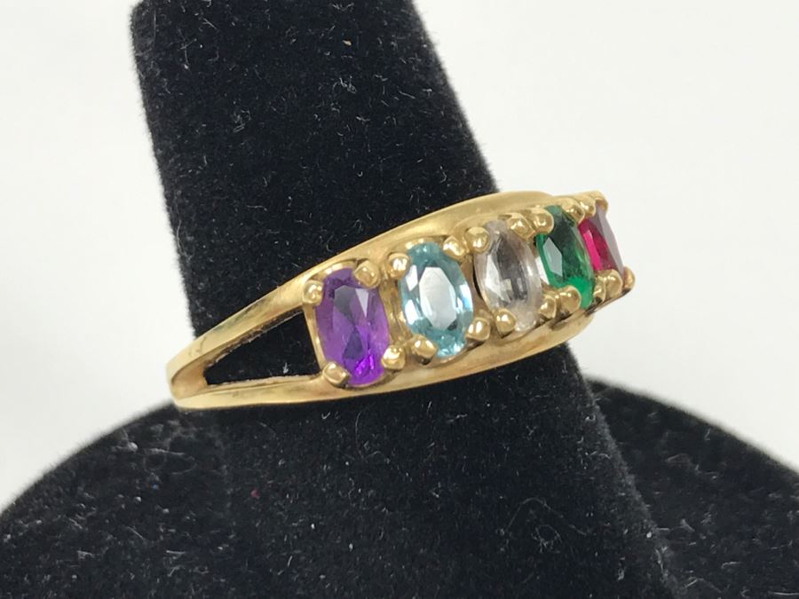 14K Yellow Gold Sentimental Mothers Ring Simulated And Semi-Precious Stones 4.2g [Photo 4]