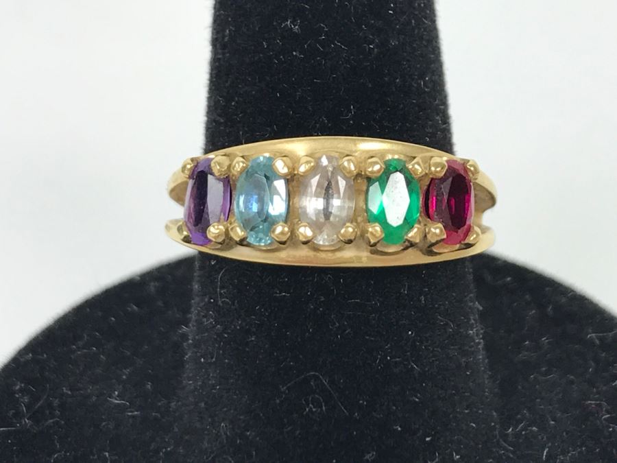 14K Yellow Gold Sentimental Mothers Ring Simulated And Semi-Precious Stones 4.2g [Photo 1]