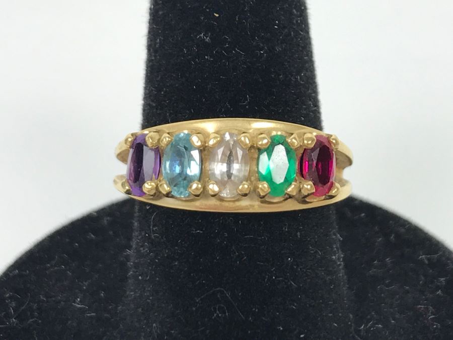 14K Yellow Gold Sentimental Mothers Ring Simulated And Semi-Precious Stones 4.2g [Photo 2]