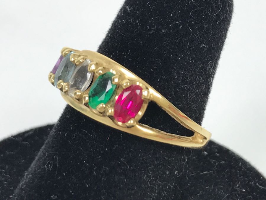 14K Yellow Gold Sentimental Mothers Ring Simulated And Semi-Precious Stones 4.2g [Photo 7]