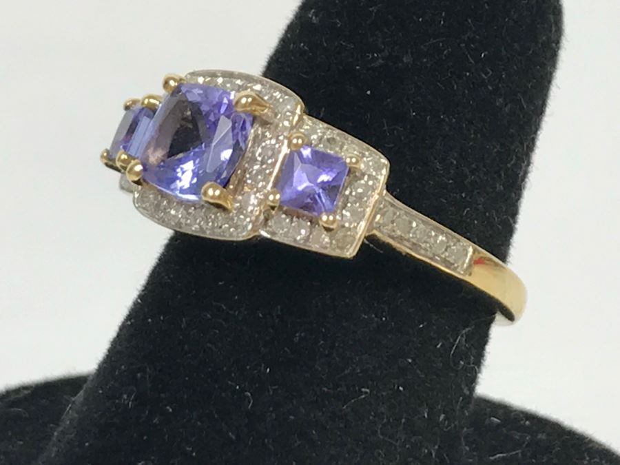 14K Yellow Gold Tanzanite And Diamond Ring 3.7g Apx 1CTTW Tanzanites .4CTTW Diamonds [Photo 14]