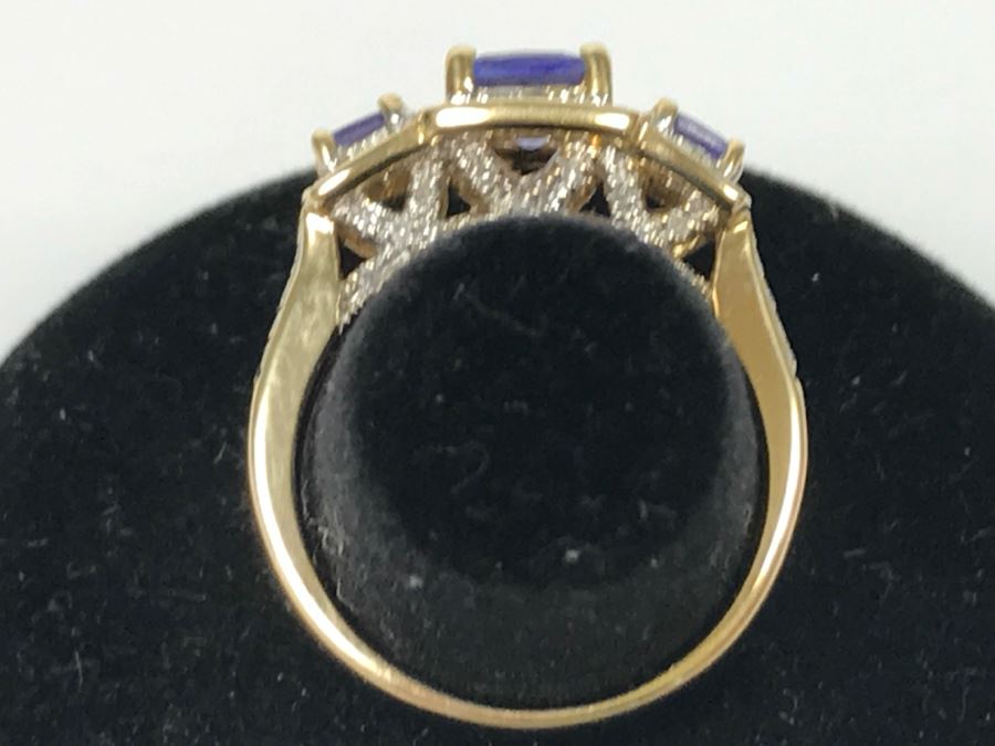 14K Yellow Gold Tanzanite And Diamond Ring 3.7g Apx 1CTTW Tanzanites .4CTTW Diamonds [Photo 10]