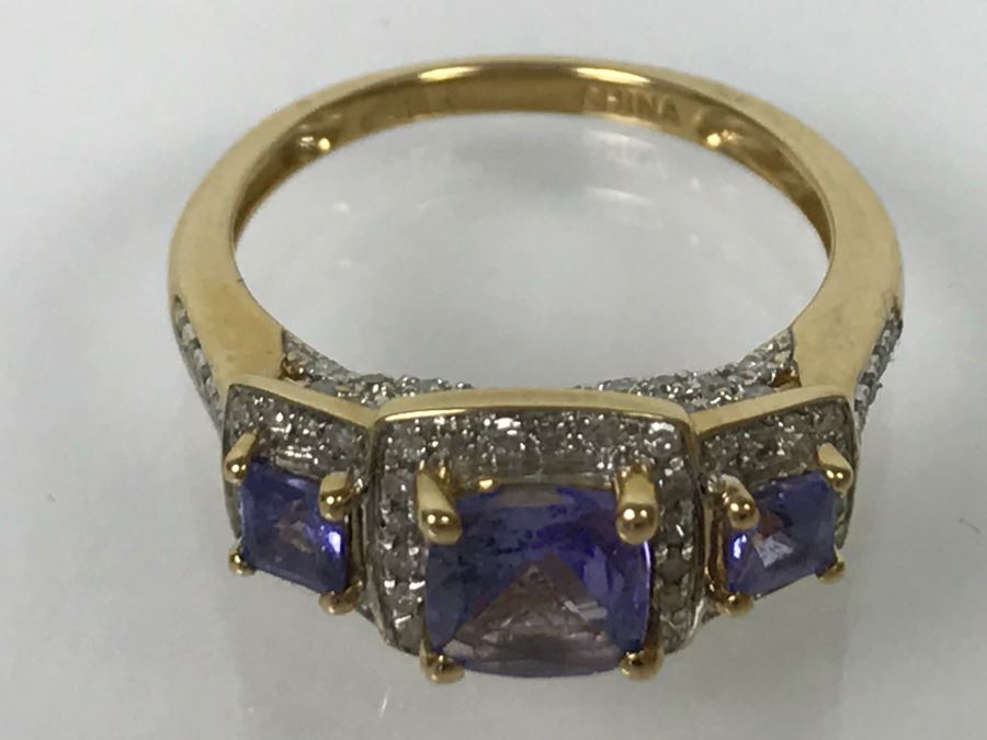 14K Yellow Gold Tanzanite And Diamond Ring 3.7g Apx 1CTTW Tanzanites .4CTTW Diamonds [Photo 18]