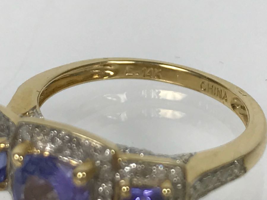 14K Yellow Gold Tanzanite And Diamond Ring 3.7g Apx 1CTTW Tanzanites .4CTTW Diamonds [Photo 19]