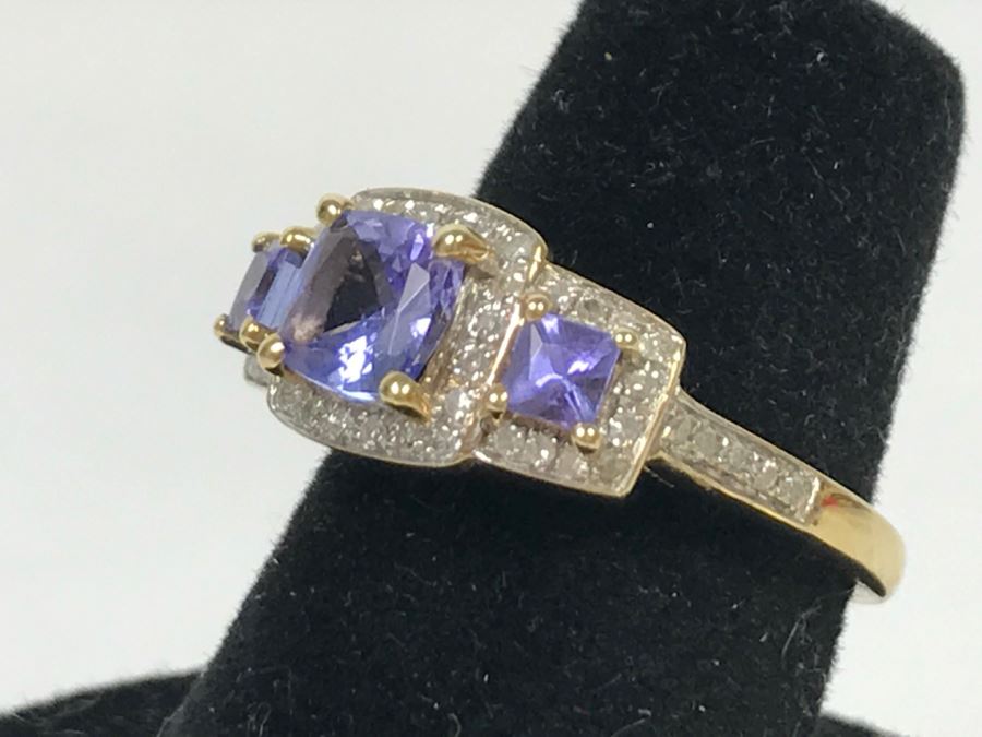 14K Yellow Gold Tanzanite And Diamond Ring 3.7g Apx 1CTTW Tanzanites .4CTTW Diamonds [Photo 13]
