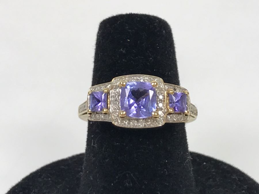 14K Yellow Gold Tanzanite And Diamond Ring 3.7g Apx 1CTTW Tanzanites .4CTTW Diamonds [Photo 1]