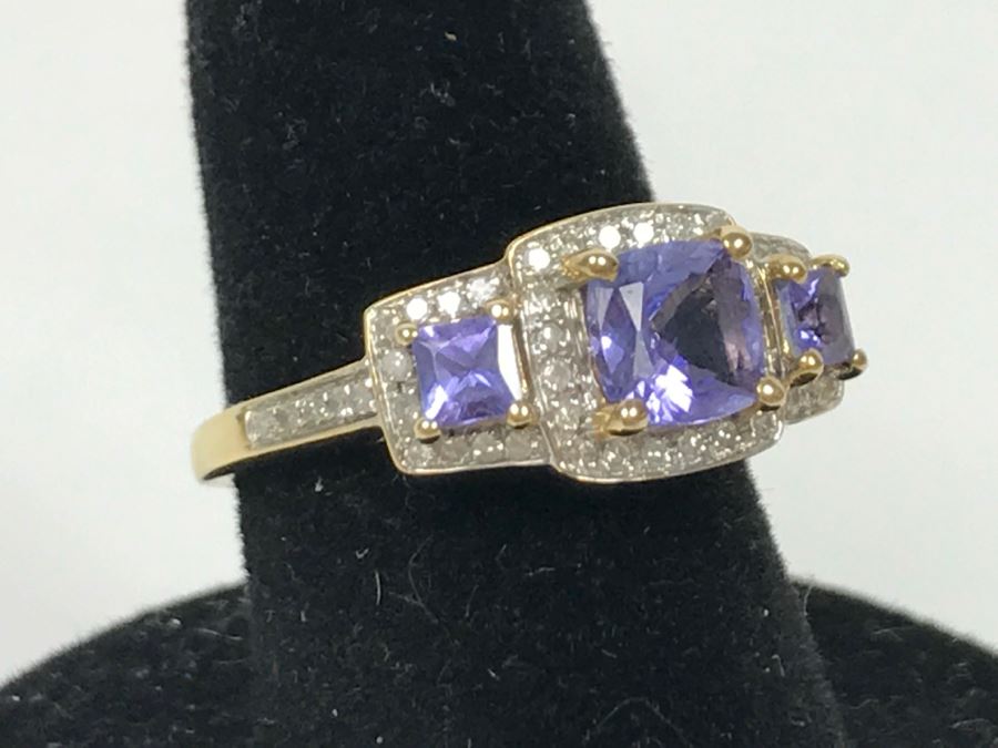 14K Yellow Gold Tanzanite And Diamond Ring 3.7g Apx 1CTTW Tanzanites .4CTTW Diamonds [Photo 6]