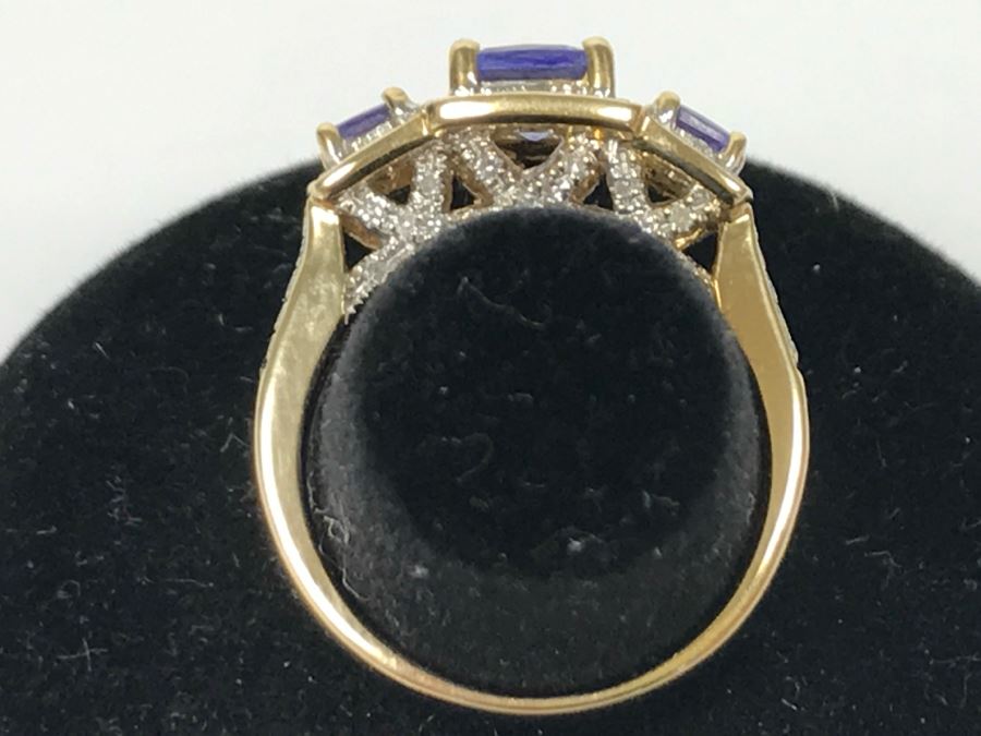 14K Yellow Gold Tanzanite And Diamond Ring 3.7g Apx 1CTTW Tanzanites .4CTTW Diamonds [Photo 9]