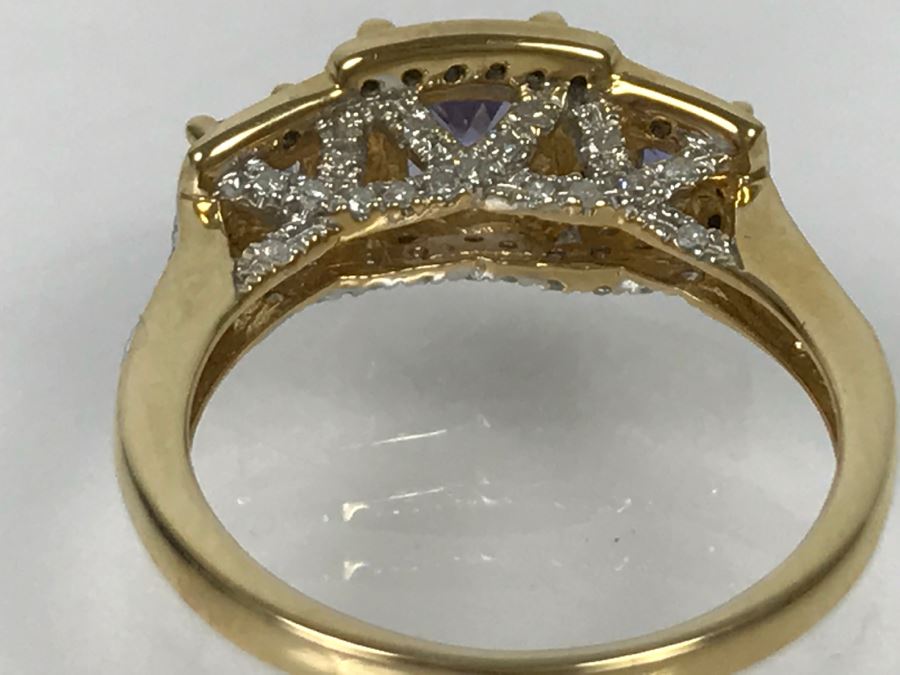14K Yellow Gold Tanzanite And Diamond Ring 3.7g Apx 1CTTW Tanzanites .4CTTW Diamonds [Photo 23]