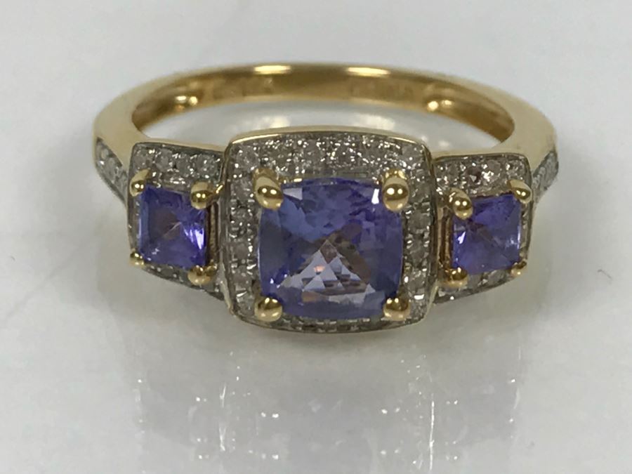 14K Yellow Gold Tanzanite And Diamond Ring 3.7g Apx 1CTTW Tanzanites .4CTTW Diamonds [Photo 16]