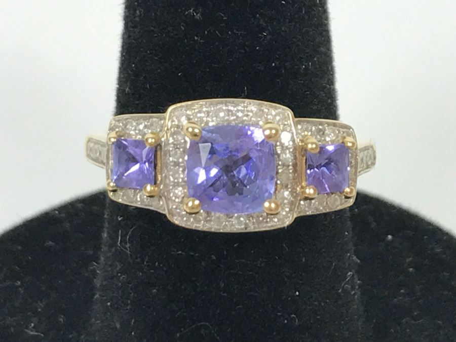 14K Yellow Gold Tanzanite And Diamond Ring 3.7g Apx 1CTTW Tanzanites .4CTTW Diamonds [Photo 2]