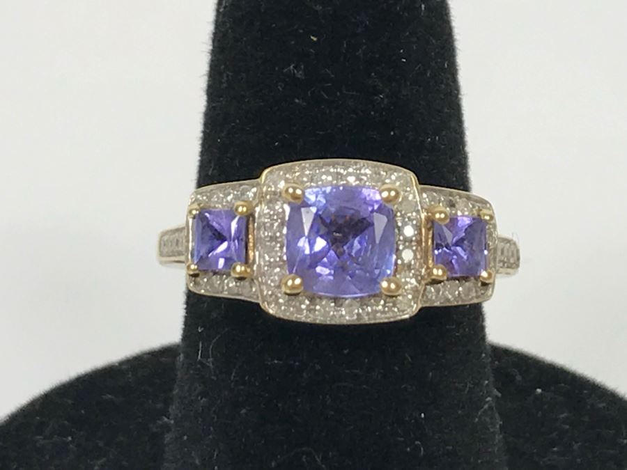 14K Yellow Gold Tanzanite And Diamond Ring 3.7g Apx 1CTTW Tanzanites .4CTTW Diamonds [Photo 3]