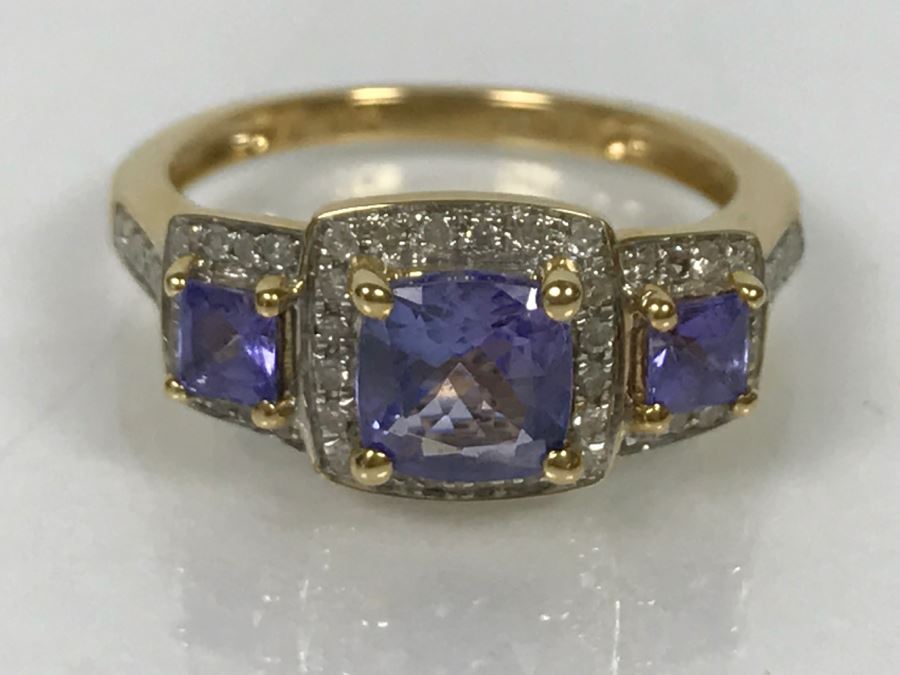 14K Yellow Gold Tanzanite And Diamond Ring 3.7g Apx 1CTTW Tanzanites .4CTTW Diamonds [Photo 15]