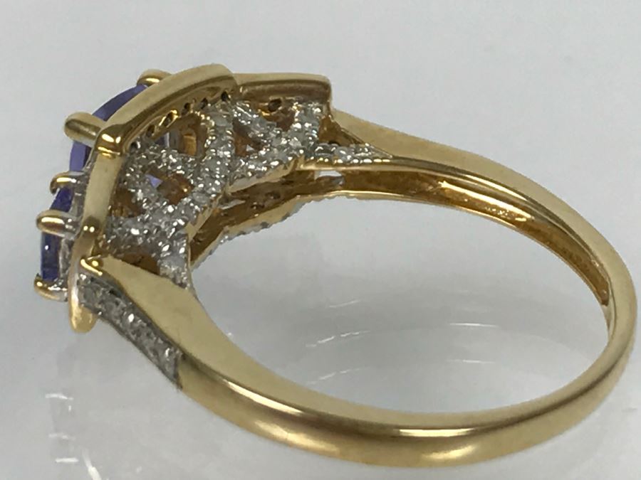 14K Yellow Gold Tanzanite And Diamond Ring 3.7g Apx 1CTTW Tanzanites .4CTTW Diamonds [Photo 22]