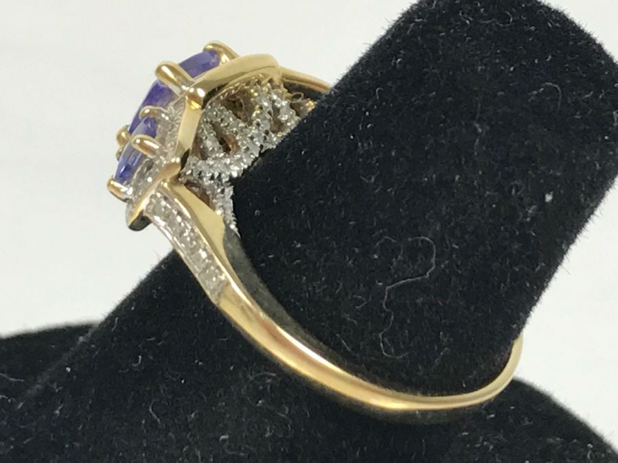 14K Yellow Gold Tanzanite And Diamond Ring 3.7g Apx 1CTTW Tanzanites .4CTTW Diamonds [Photo 12]