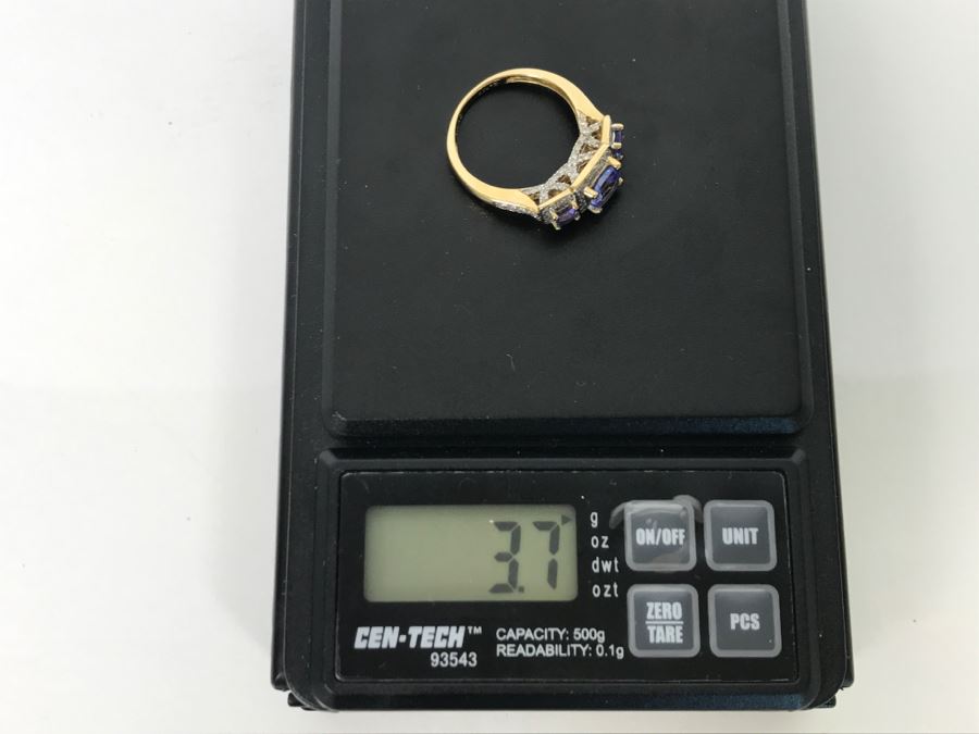 14K Yellow Gold Tanzanite And Diamond Ring 3.7g Apx 1CTTW Tanzanites .4CTTW Diamonds [Photo 24]