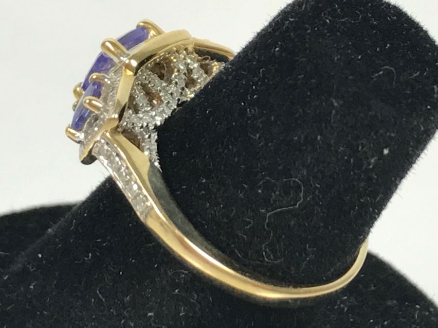 14K Yellow Gold Tanzanite And Diamond Ring 3.7g Apx 1CTTW Tanzanites .4CTTW Diamonds [Photo 11]