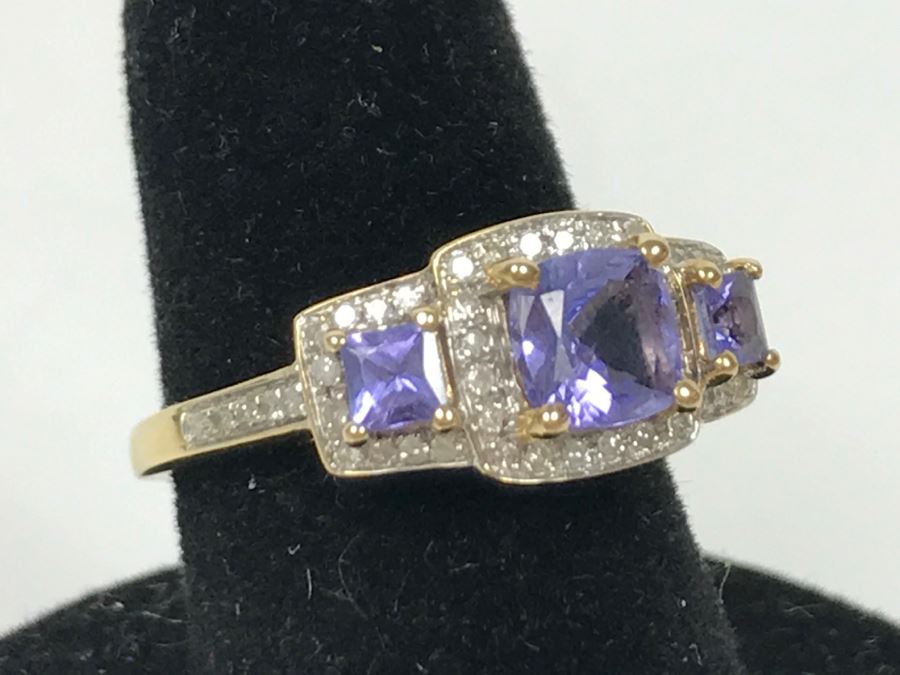 14K Yellow Gold Tanzanite And Diamond Ring 3.7g Apx 1CTTW Tanzanites .4CTTW Diamonds [Photo 5]