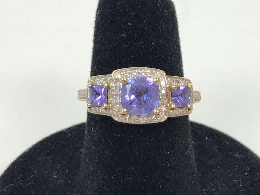 14K Yellow Gold Tanzanite And Diamond Ring 3.7g Apx 1CTTW Tanzanites .4CTTW Diamonds [Photo 4]