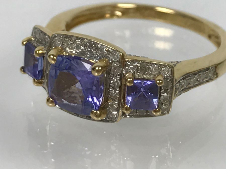 14K Yellow Gold Tanzanite And Diamond Ring 3.7g Apx 1CTTW Tanzanites .4CTTW Diamonds [Photo 21]