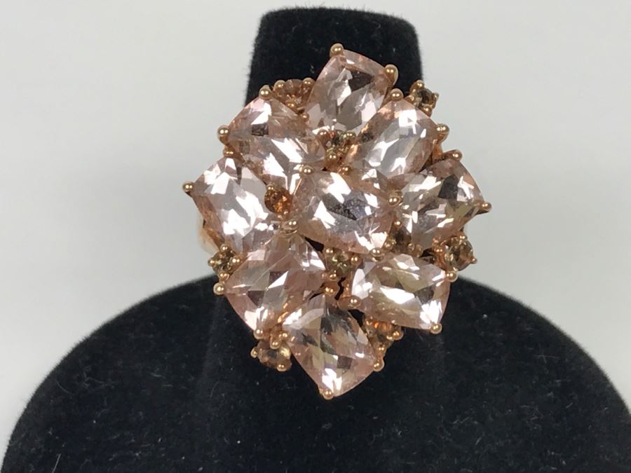 14K Yellow Gold Morganite Presumed Color Change Garnet Ring 7.6g Apx 7.5CTTW Morganites FMV $500 [Photo 1]