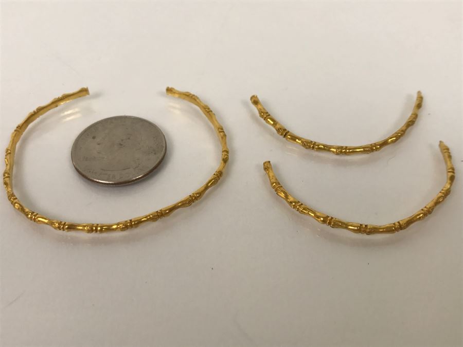 24K Yellow Gold Bamboo Bangle Bracelet And (1) Broken Bangle 15.2g Total Weight! Liquidation Value $600 [Photo 1]