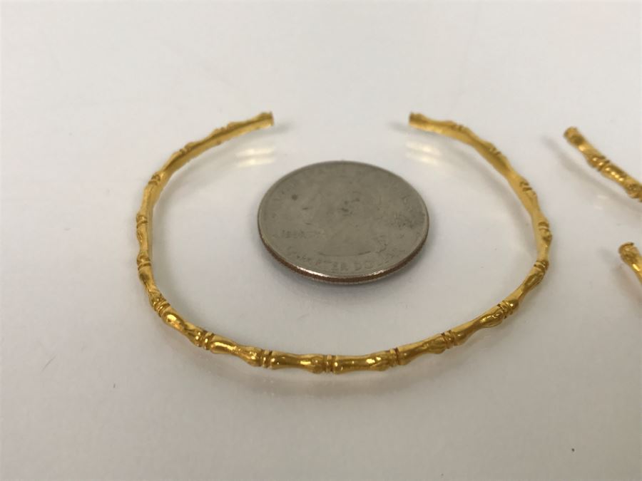 24K Yellow Gold Bamboo Bangle Bracelet And (1) Broken Bangle 15.2g Total Weight! Liquidation Value $600 [Photo 3]