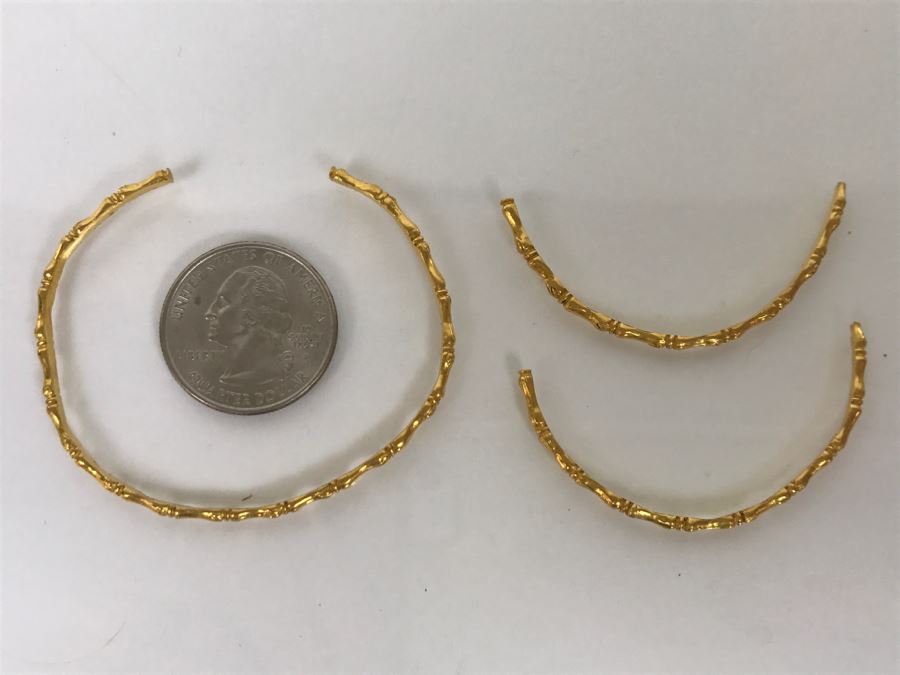 24K Yellow Gold Bamboo Bangle Bracelet And (1) Broken Bangle 15.2g Total Weight! Liquidation Value $600 [Photo 2]