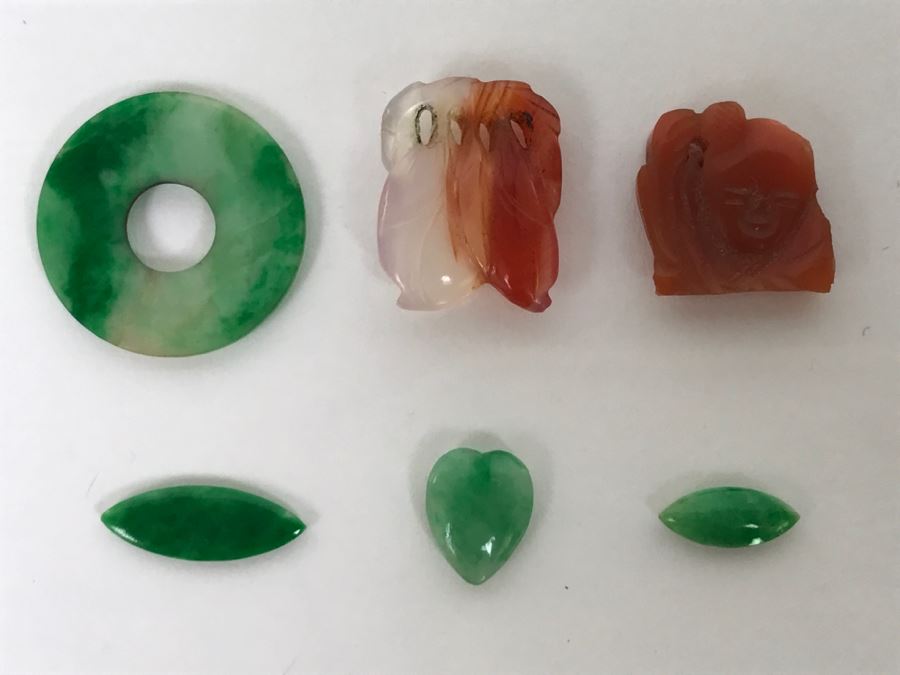 Collection Of (6) Vintage Jade Stone Jewelry Items  [Photo 1]