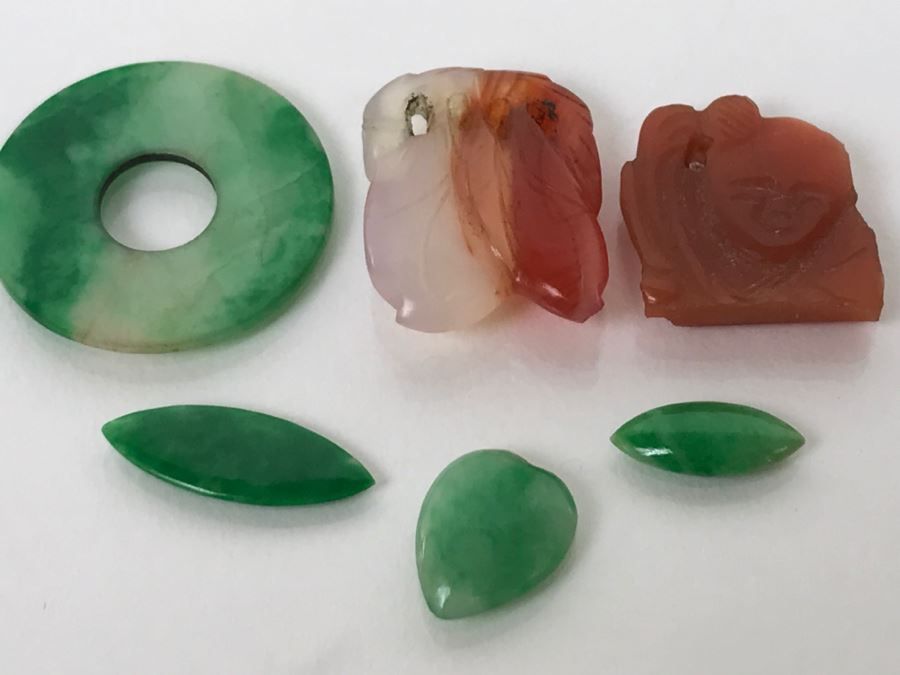 Collection Of (6) Vintage Jade Stone Jewelry Items  [Photo 15]
