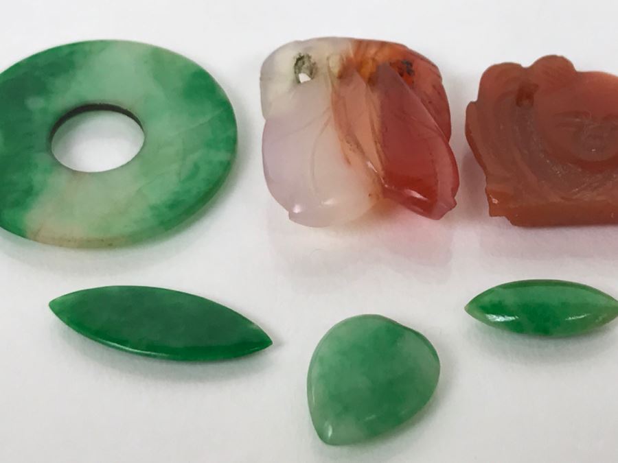 Collection Of (6) Vintage Jade Stone Jewelry Items  [Photo 14]