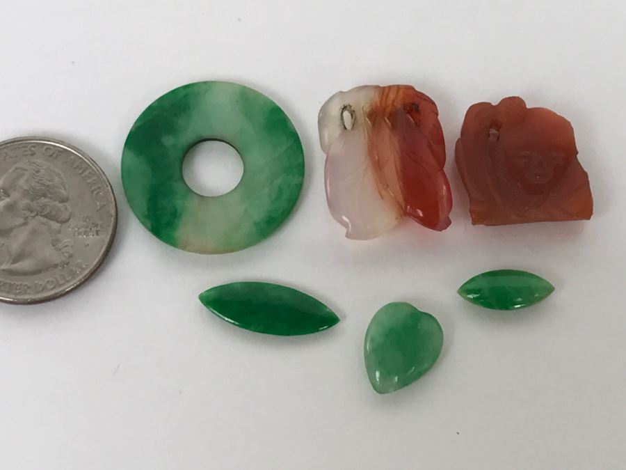 Collection Of (6) Vintage Jade Stone Jewelry Items  [Photo 16]