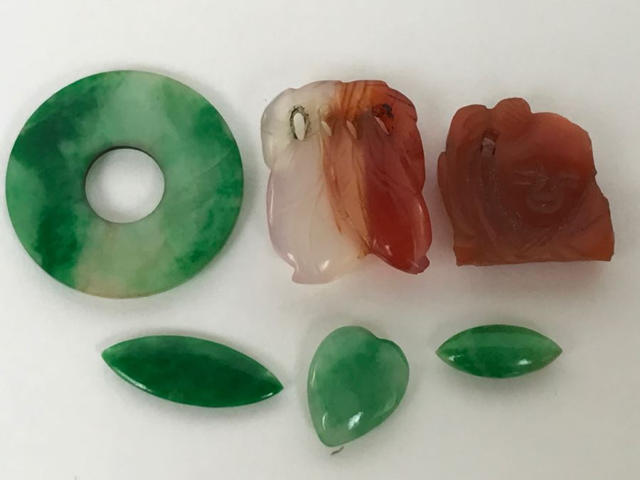 Collection Of (6) Vintage Jade Stone Jewelry Items  [Photo 13]