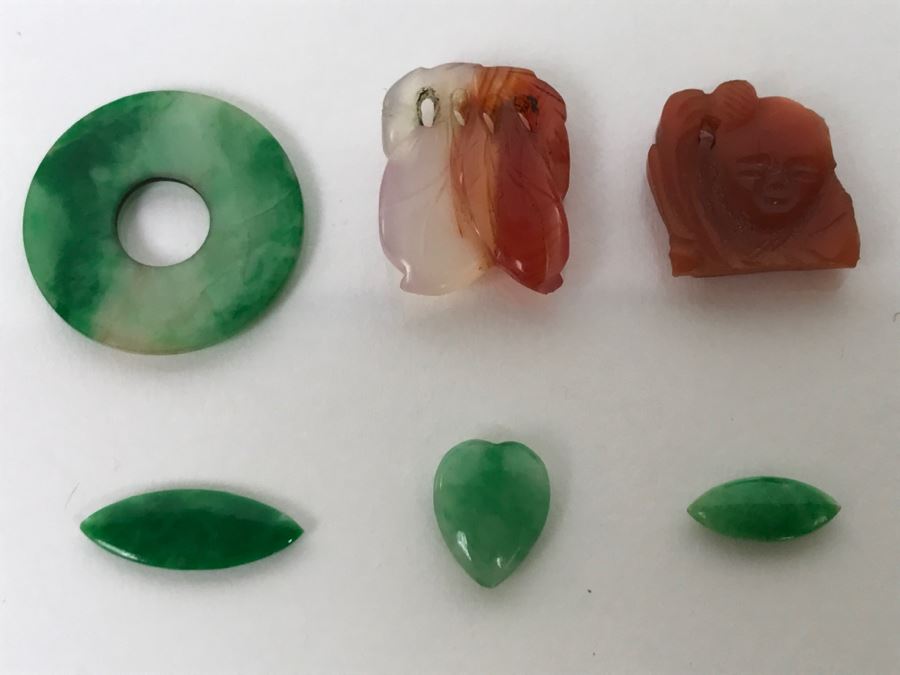 Collection Of (6) Vintage Jade Stone Jewelry Items  [Photo 3]