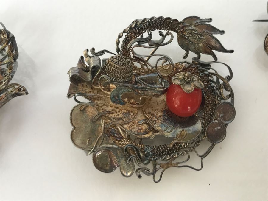 Vintage Silver Wire Hand Assembled Brooches Pins With Stones Dragon Serpent And Crab 21.9g [Photo 4]