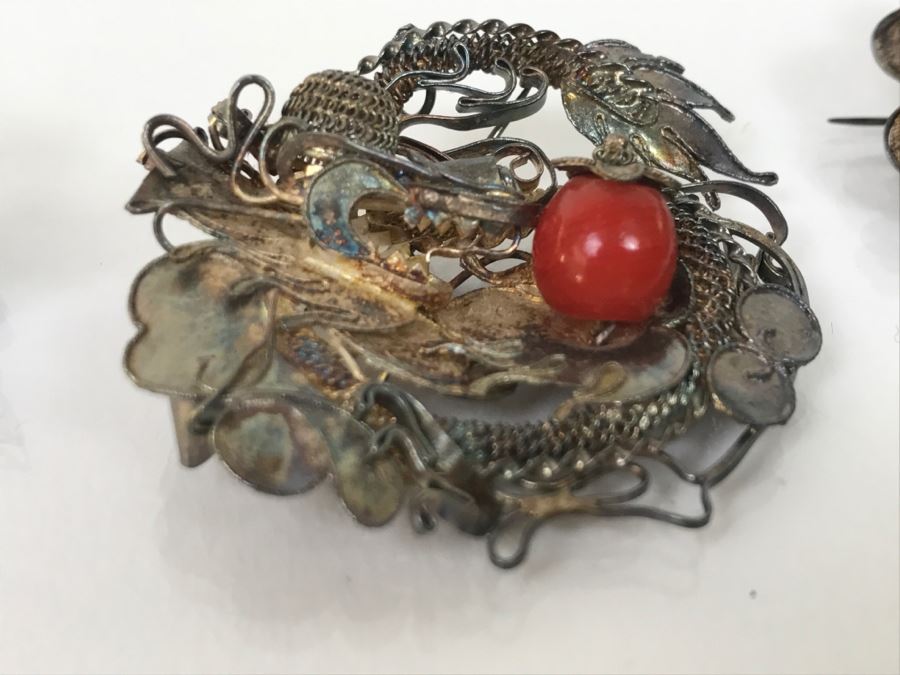 Vintage Silver Wire Hand Assembled Brooches Pins With Stones Dragon Serpent And Crab 21.9g [Photo 11]