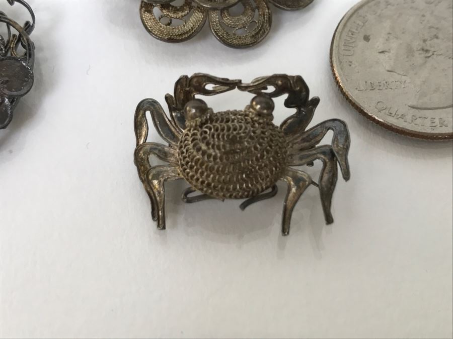 Vintage Silver Wire Hand Assembled Brooches Pins With Stones Dragon Serpent And Crab 21.9g [Photo 7]