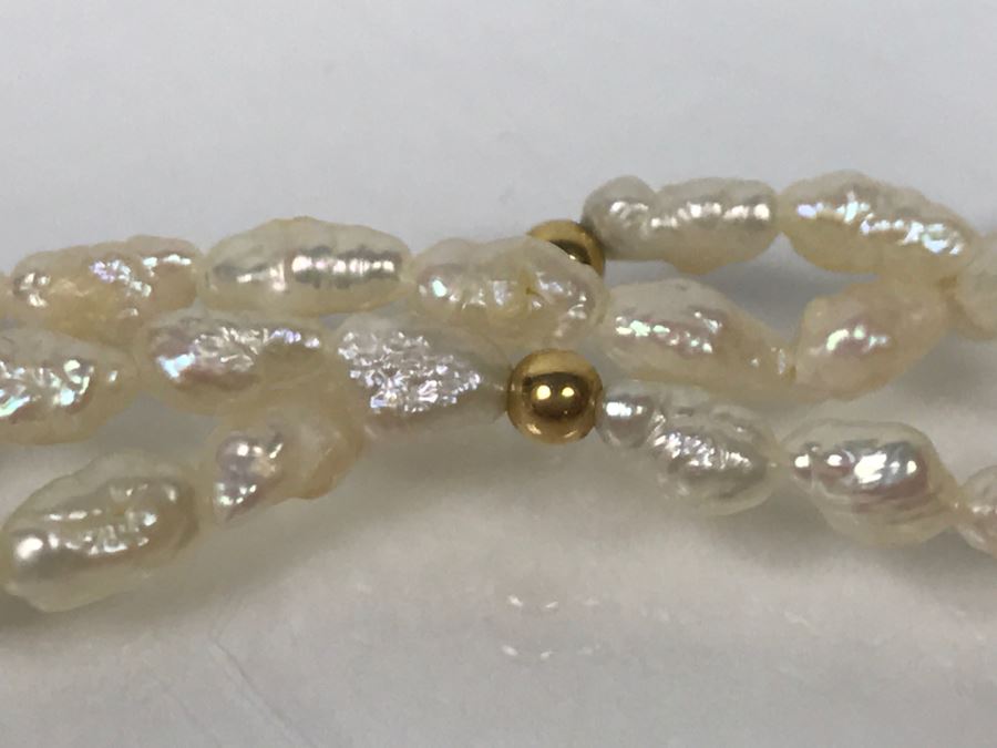 14K Yellow Gold Clasp And Beads Rice Pearl Necklace FMV $100 [Photo 5]