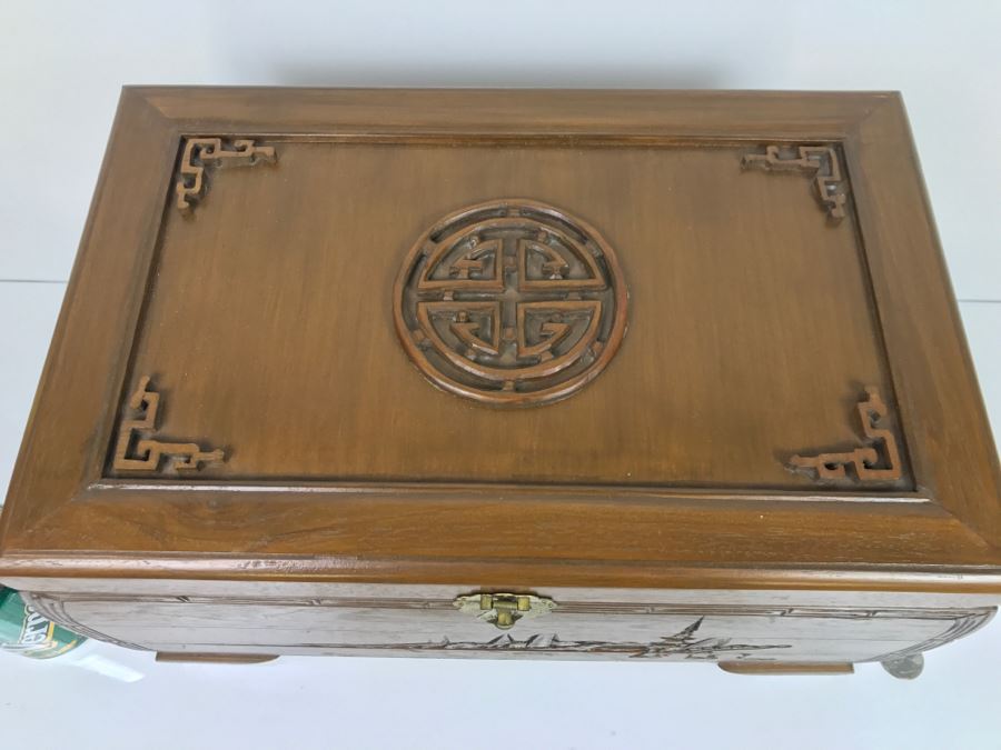Vintage Asian Wooden Jewelry Box With Jewelry Including Sterling Silver And Turquoise See Photos [Photo 3]