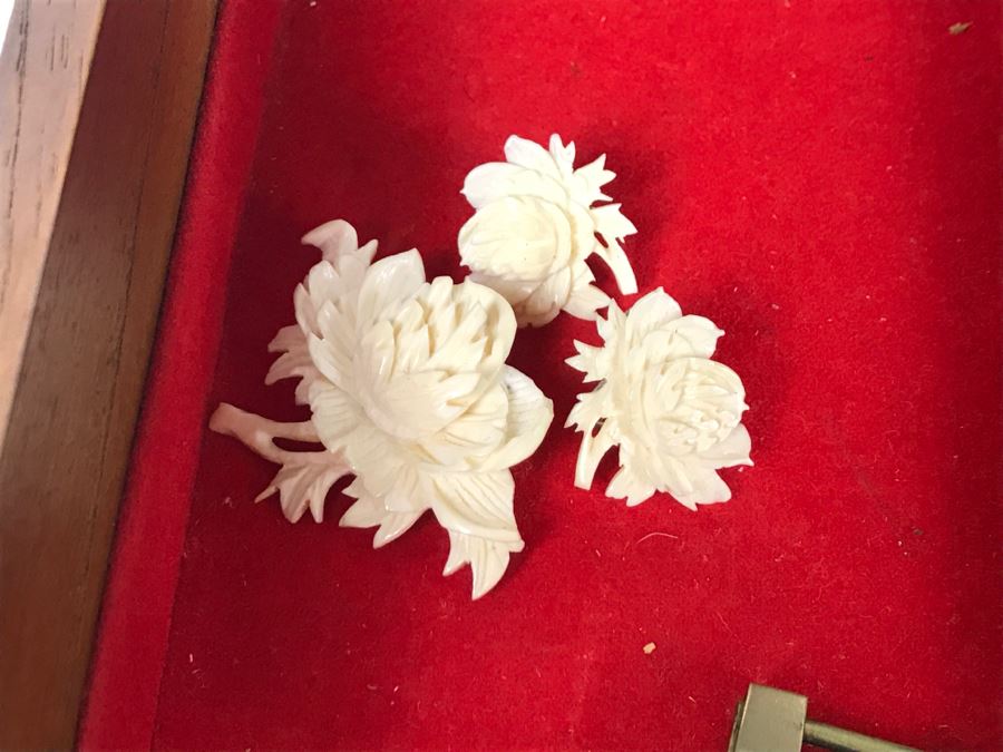 Vintage Asian Wooden Jewelry Box With Jewelry Including Sterling Silver And Turquoise See Photos [Photo 23]