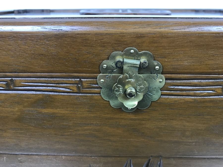 Vintage Asian Wooden Jewelry Box With Jewelry Including Sterling Silver And Turquoise See Photos [Photo 7]