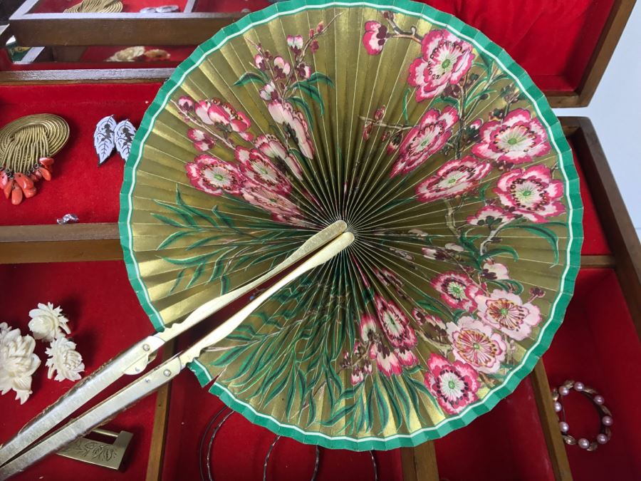 Vintage Asian Wooden Jewelry Box With Jewelry Including Sterling Silver And Turquoise See Photos [Photo 34]