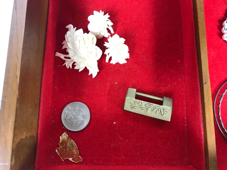 Vintage Asian Wooden Jewelry Box With Jewelry Including Sterling Silver And Turquoise See Photos [Photo 22]