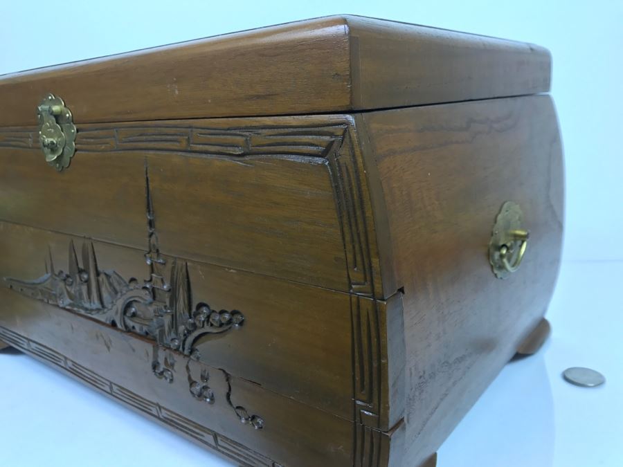 Vintage Asian Wooden Jewelry Box With Jewelry Including Sterling Silver And Turquoise See Photos [Photo 11]