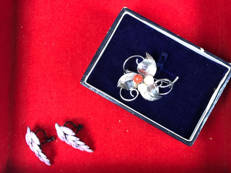 Vintage Asian Wooden Jewelry Box With Jewelry Including Sterling Silver And Turquoise See Photos [Photo 31]