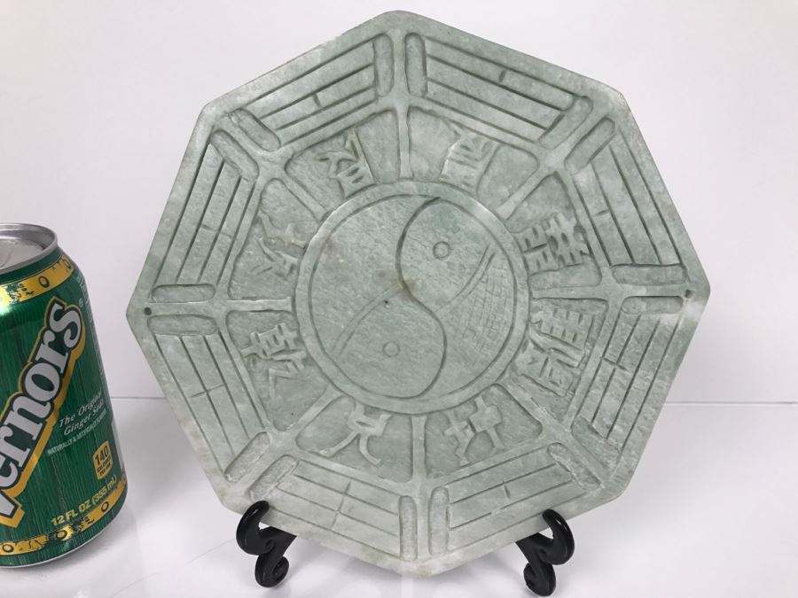 Double Sided Carved Green Stone Plaque With Stand [Photo 8]