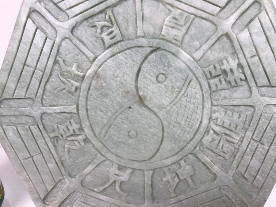 Double Sided Carved Green Stone Plaque With Stand [Photo 9]