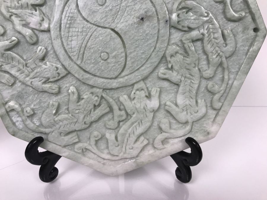 Double Sided Carved Green Stone Plaque With Stand [Photo 6]